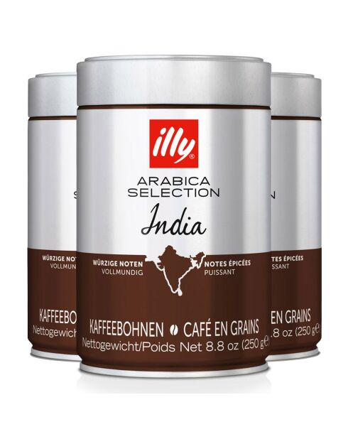 3 Boîtes de Café Grains Arabica Sélection Inde - 3x250 gr